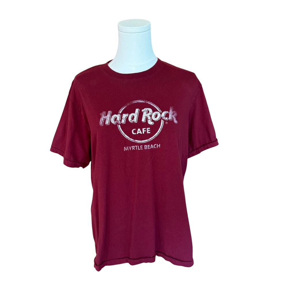 Hard Rock Cafe Myrtle Beach Maroon Distressed Logo T Shirt Women’s Large